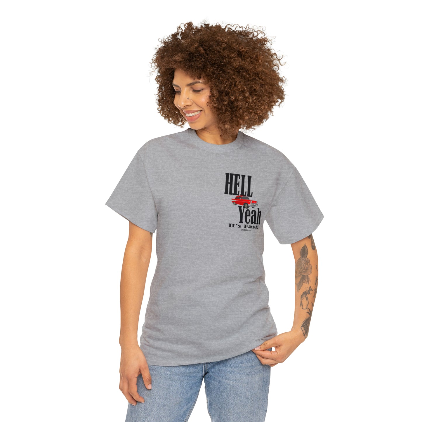 57 Chevy Hell Yeah its Fast - 2 sides - Unisex Heavy Cotton Tee