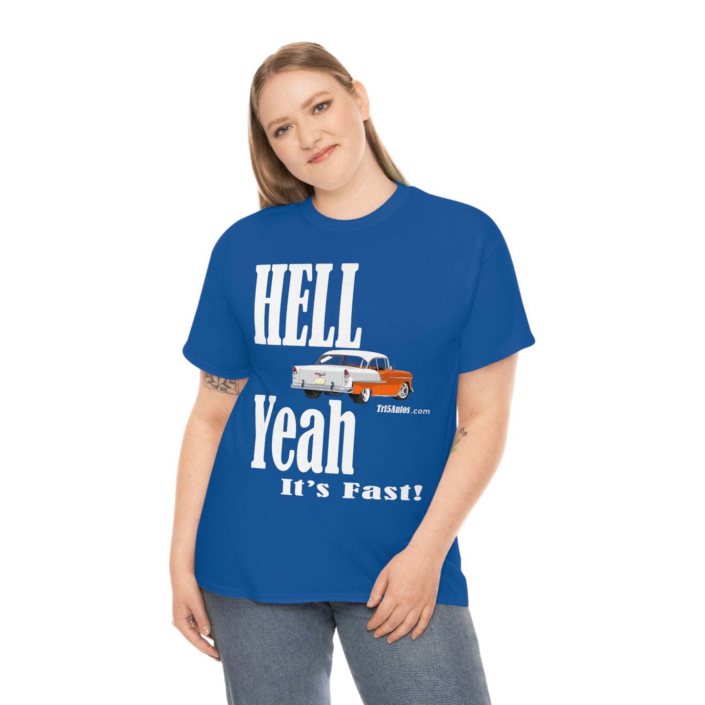 55 Hell Yeah It's Fast Orange White Dark Unisex Heavy Cotton Tee