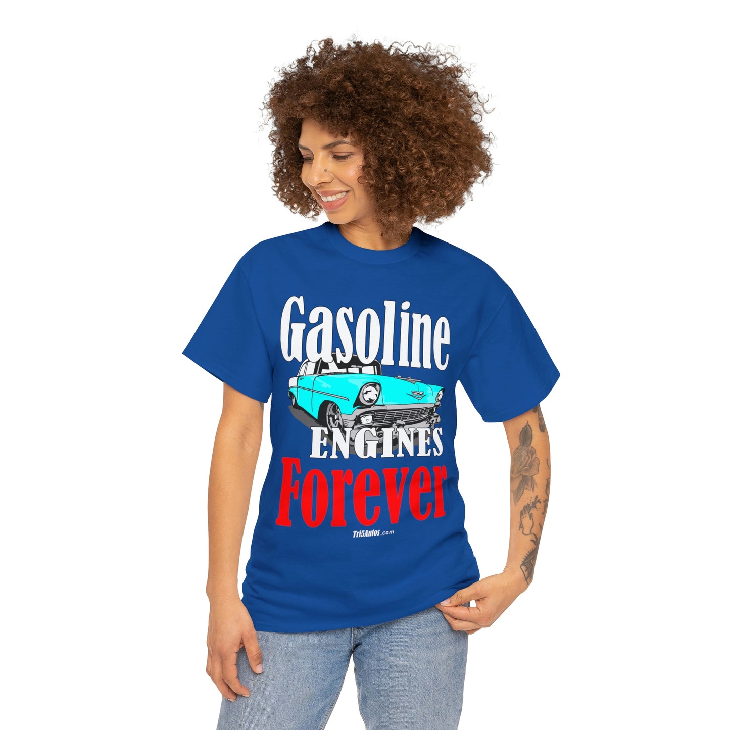 56 Blue Gasoline Engines Forever Unisex Heavy Cotton Tee