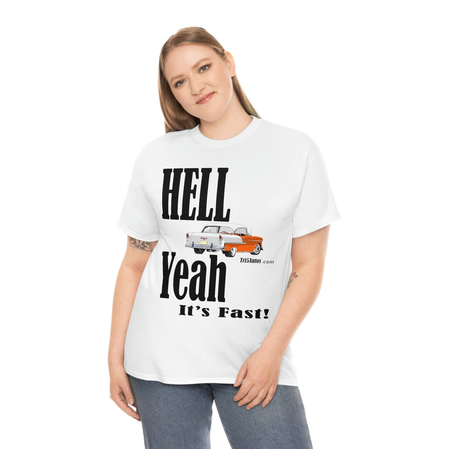 55 Hell Yeah It's Fast Orange White Dark Unisex Heavy Cotton Tee