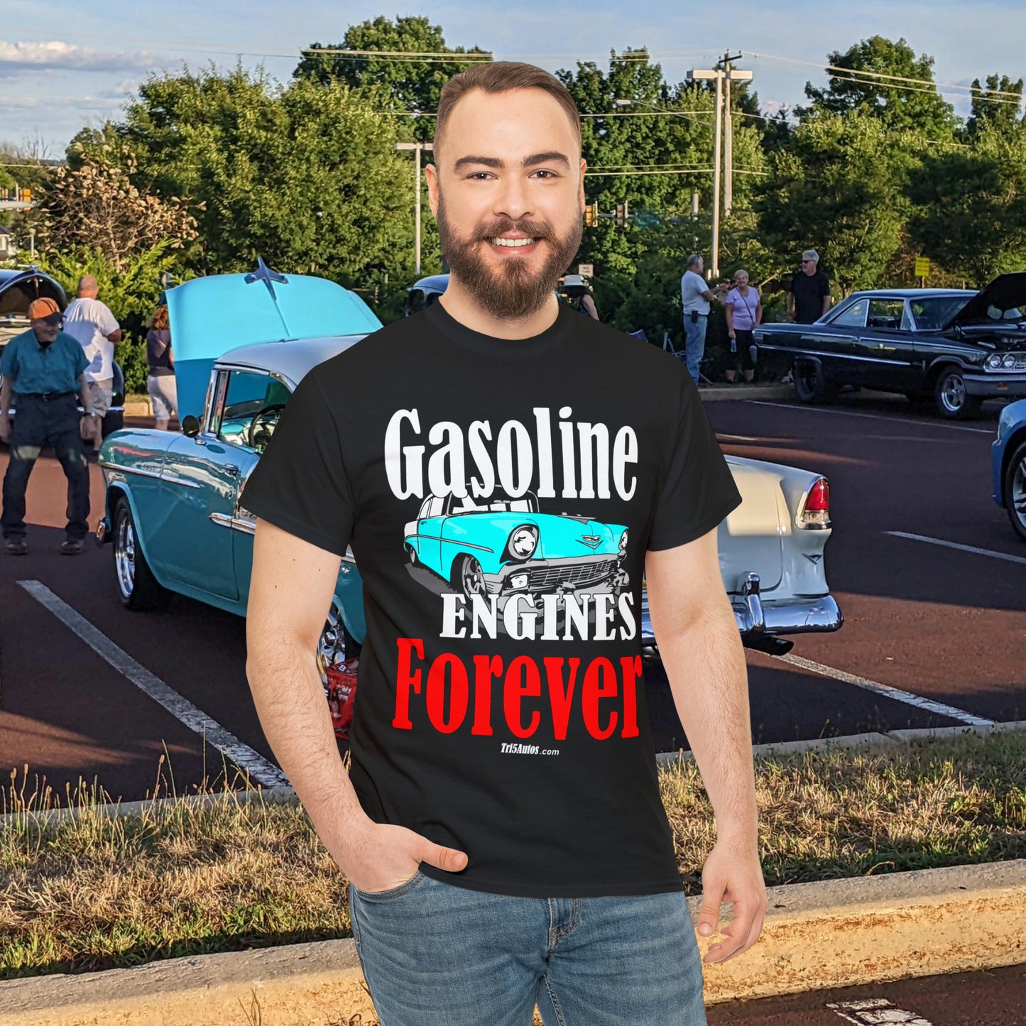 56 Blue Gasoline Engines Forever Unisex Heavy Cotton Tee