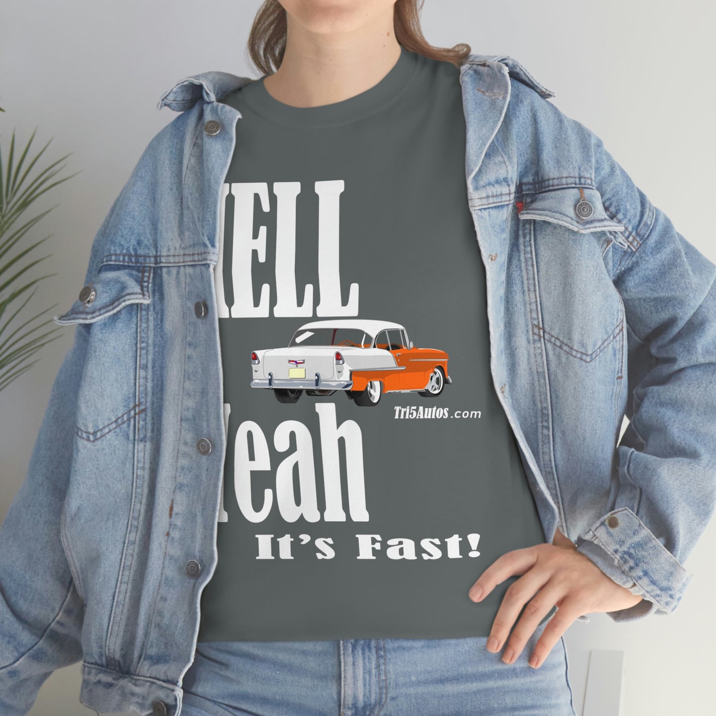 55 Hell Yeah It's Fast Orange White Dark Unisex Heavy Cotton Tee