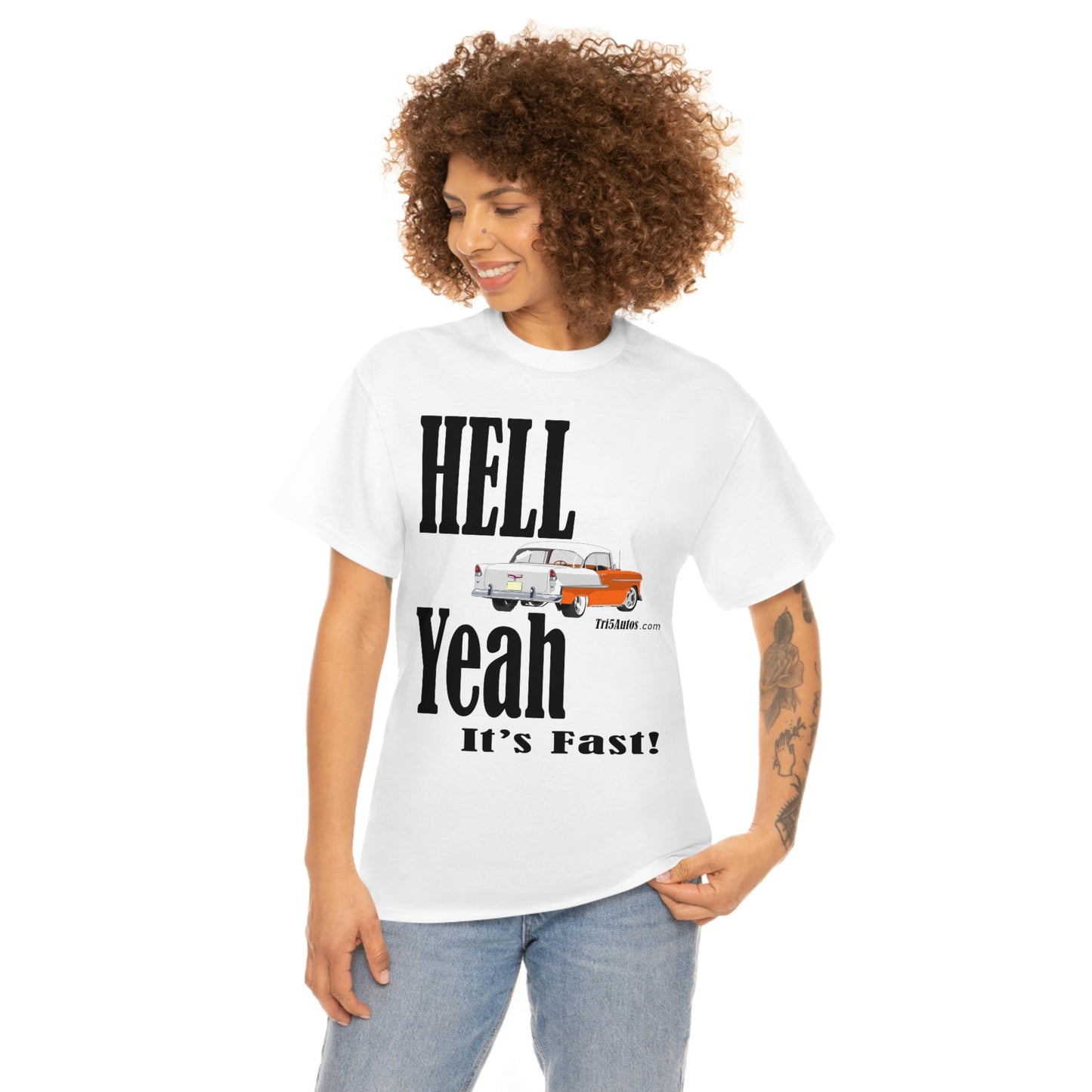 55 Hell Yeah It's Fast Orange White Dark Unisex Heavy Cotton Tee