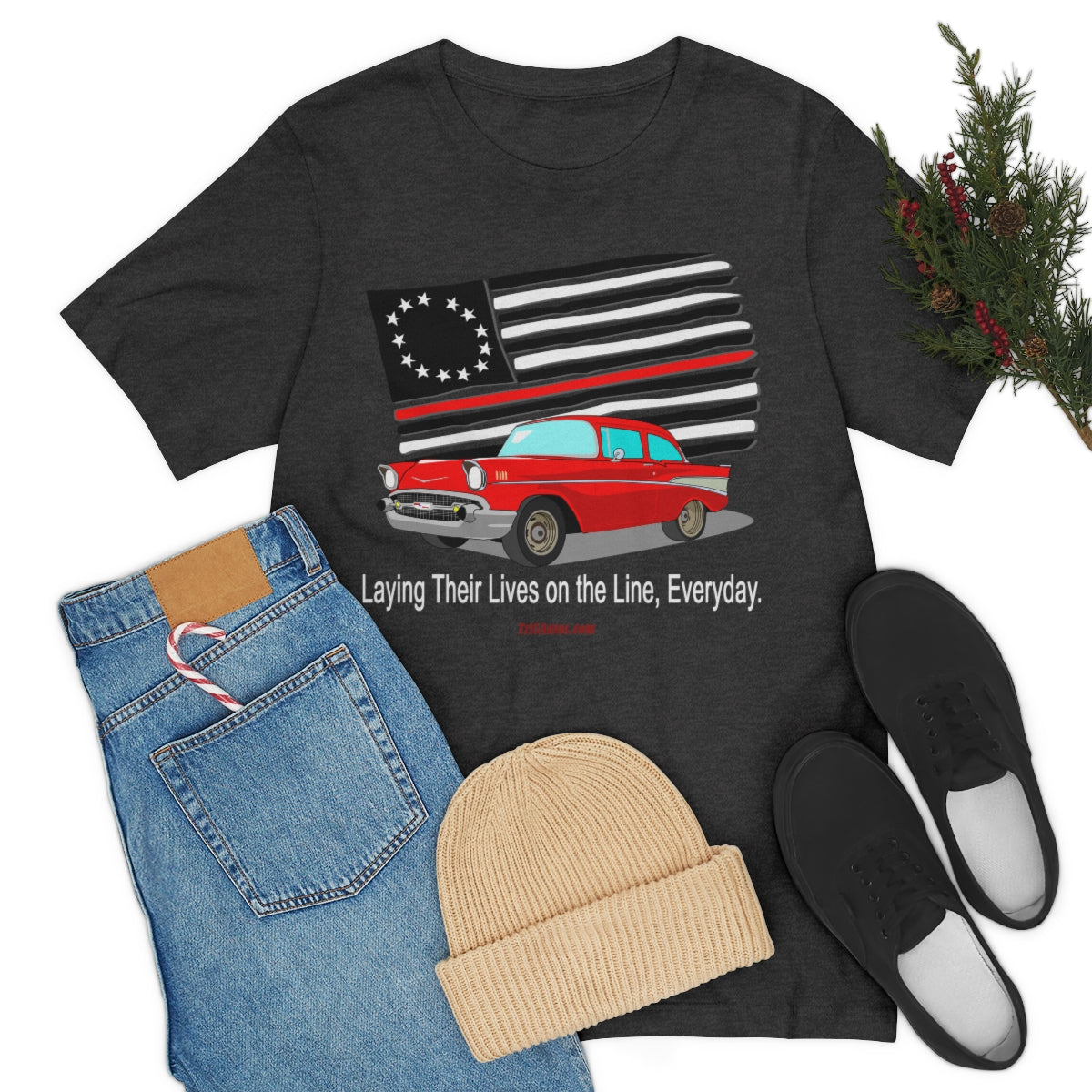 '57 Red Fire Fighter Thin Red Line - Tri5Autos T - Unisex Jersey Short Sleeve Tee