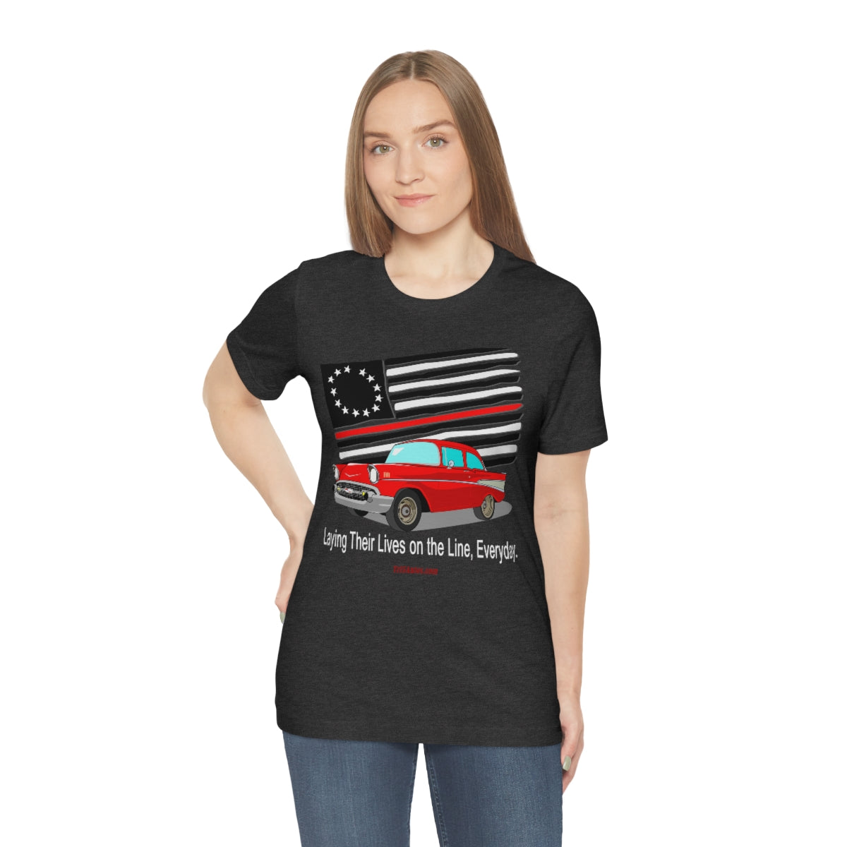 '57 Red Fire Fighter Thin Red Line - Tri5Autos T - Unisex Jersey Short Sleeve Tee