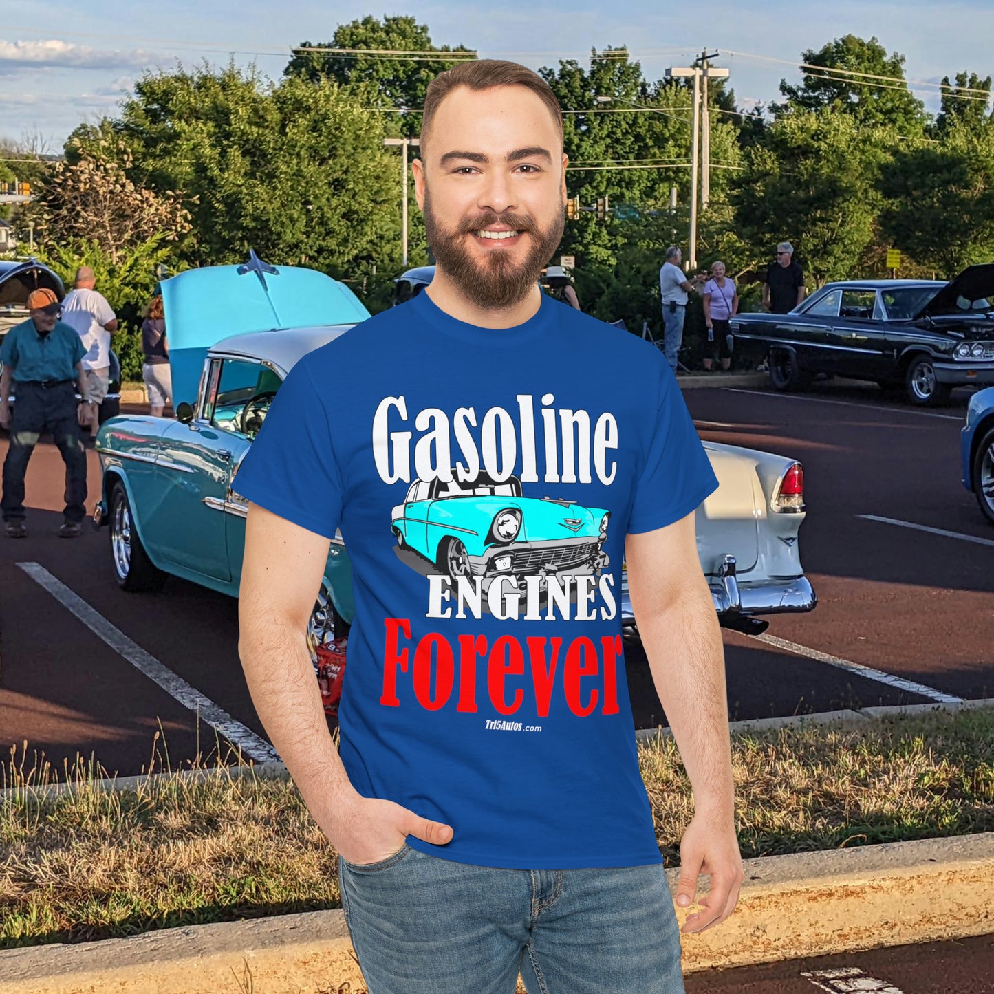 56 Blue Gasoline Engines Forever Unisex Heavy Cotton Tee