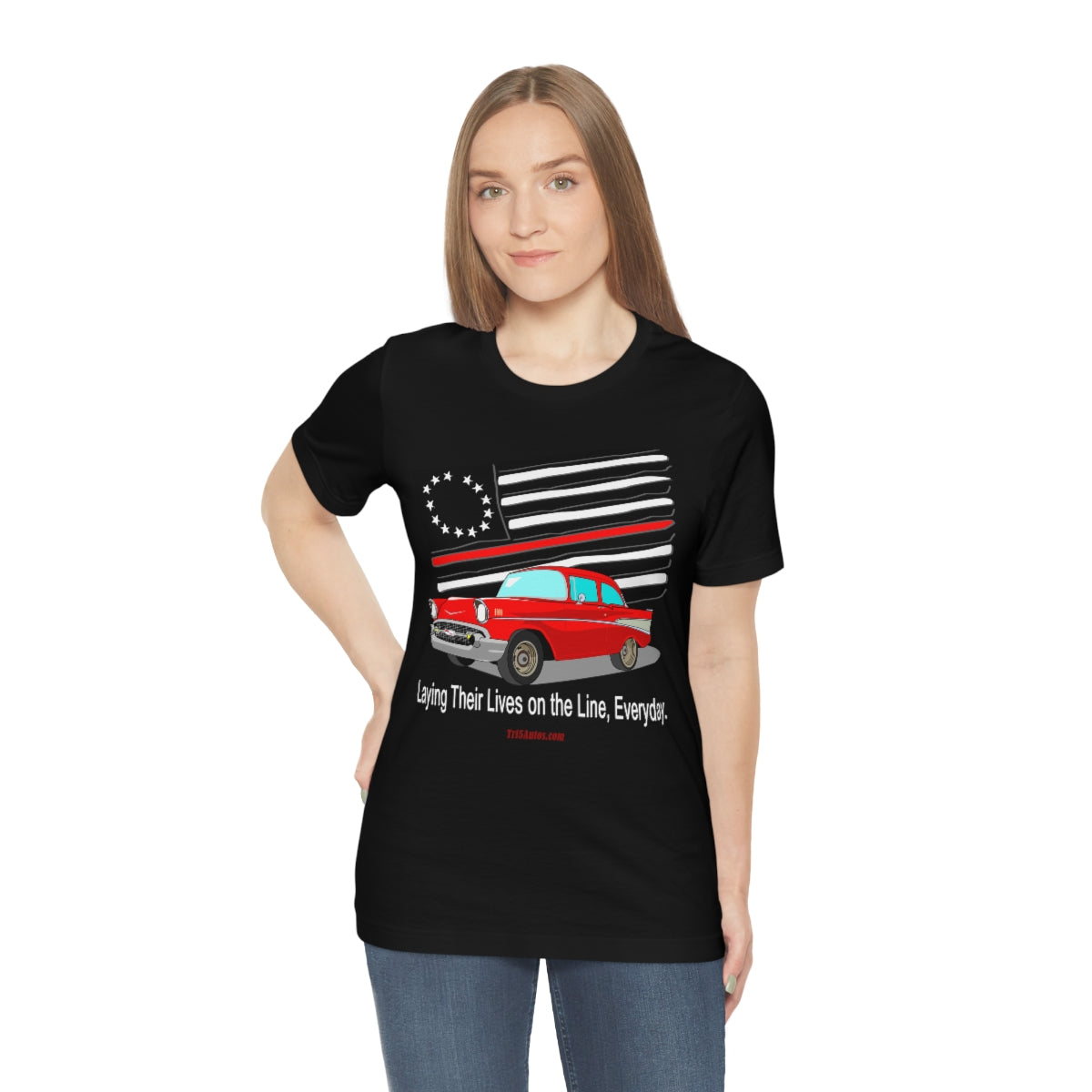 '57 Red Fire Fighter Thin Red Line - Tri5Autos T - Unisex Jersey Short Sleeve Tee