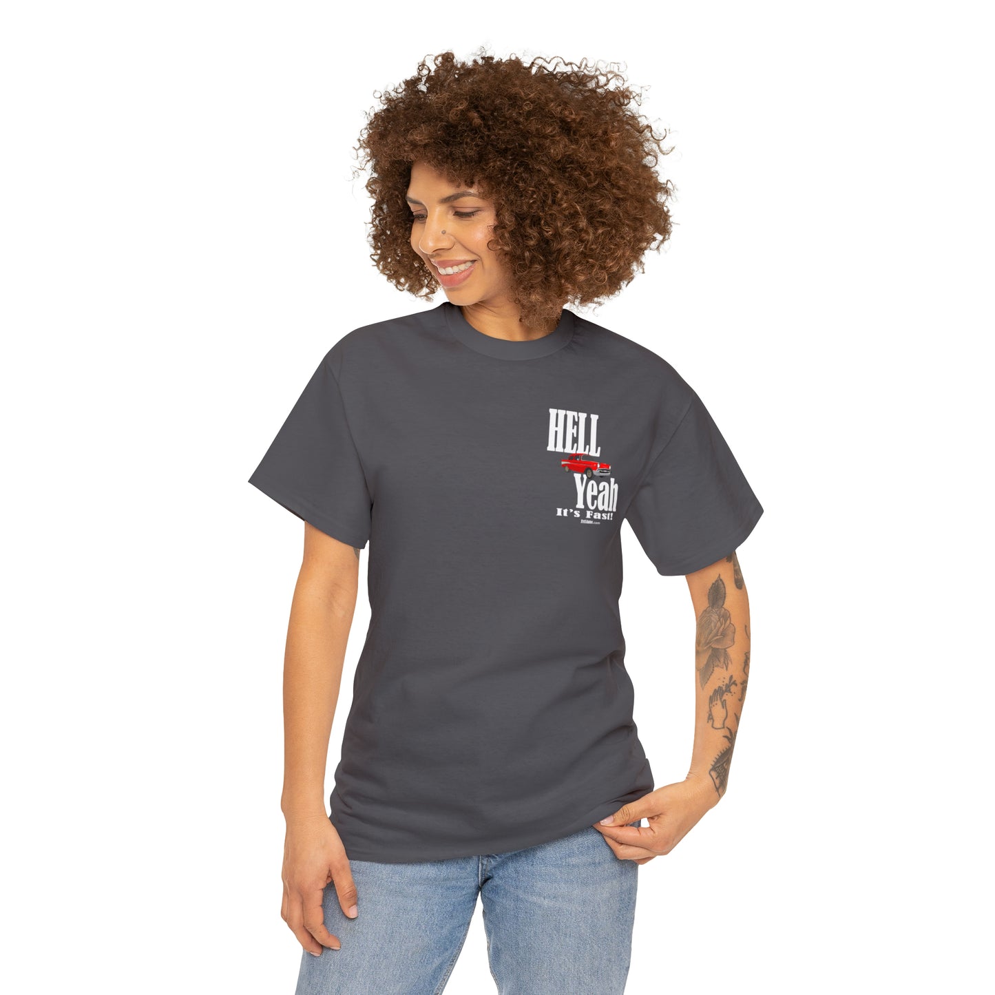 57 Chevy Hell Yeah its Fast - 2 sides - Unisex Heavy Cotton Tee