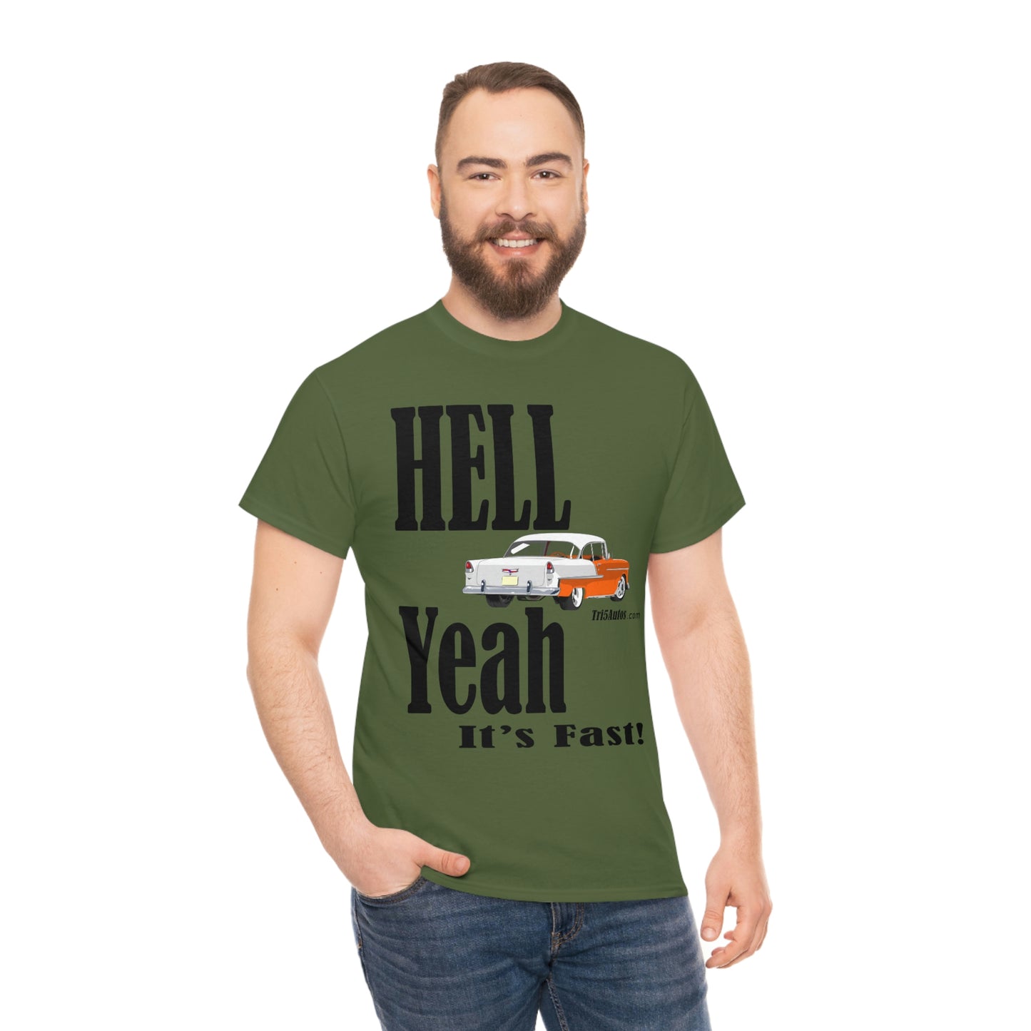 55 Hell Yeah It's Fast Orange White Dark Unisex Heavy Cotton Tee