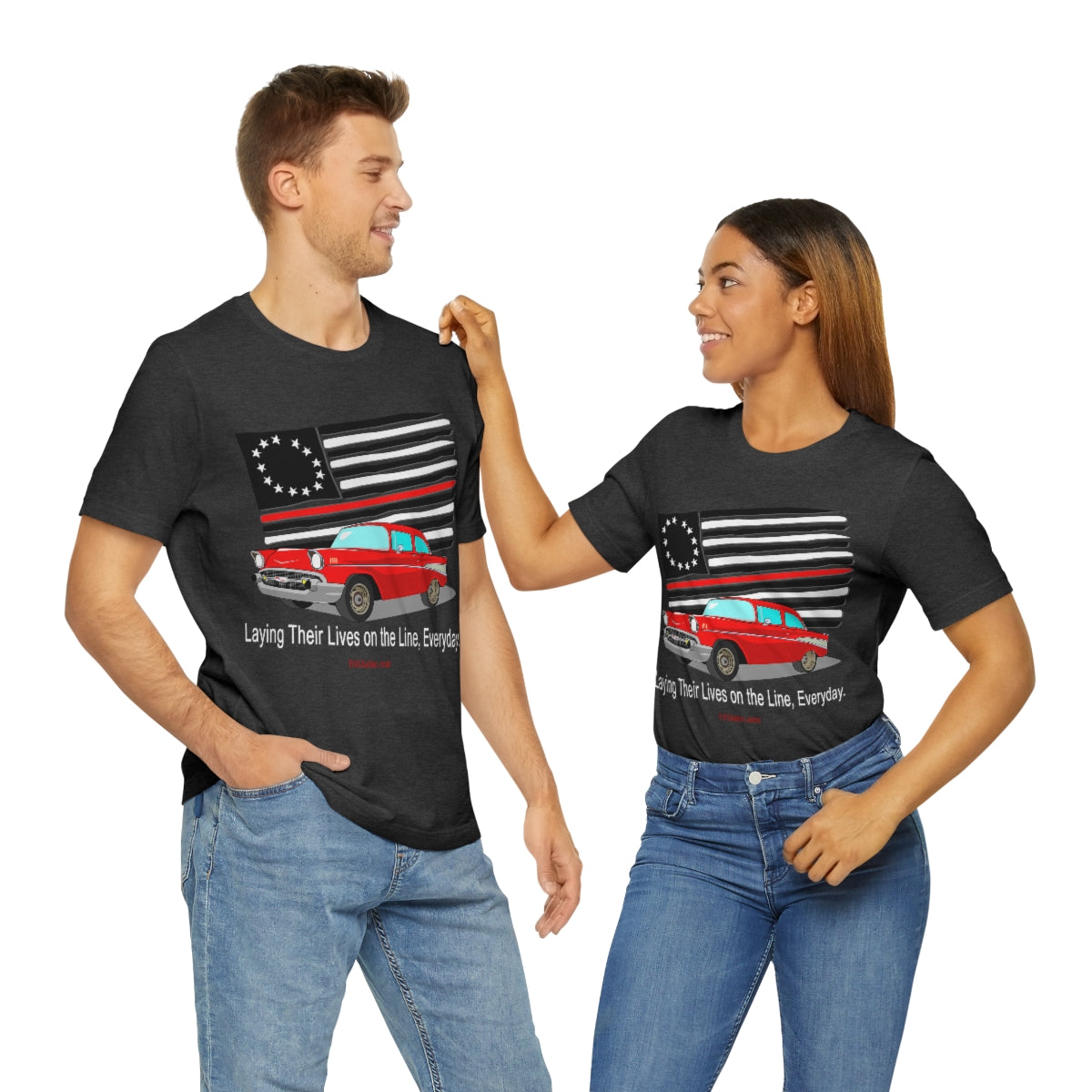 '57 Red Fire Fighter Thin Red Line - Tri5Autos T - Unisex Jersey Short Sleeve Tee