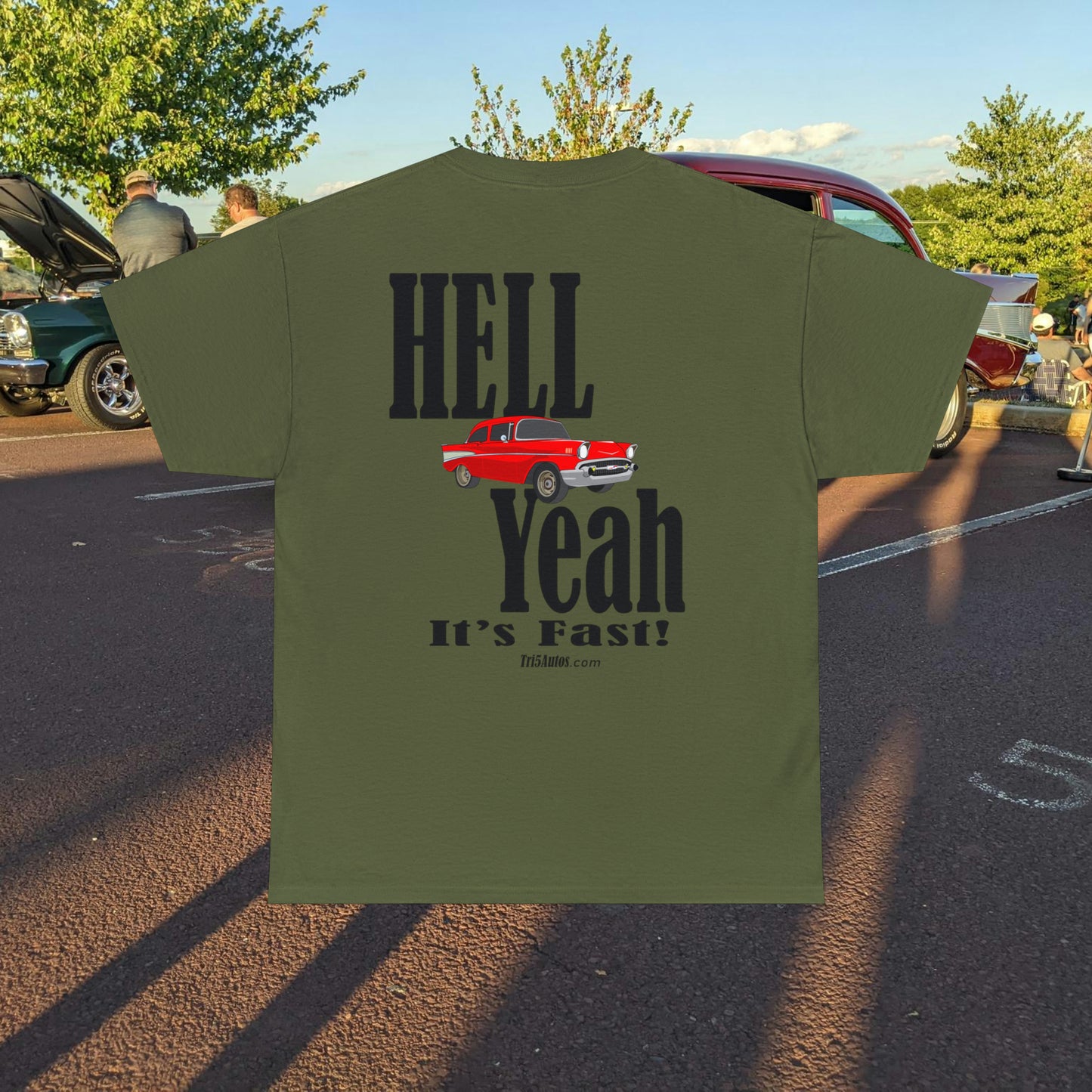 57 Chevy Hell Yeah its Fast - 2 sides - Unisex Heavy Cotton Tee