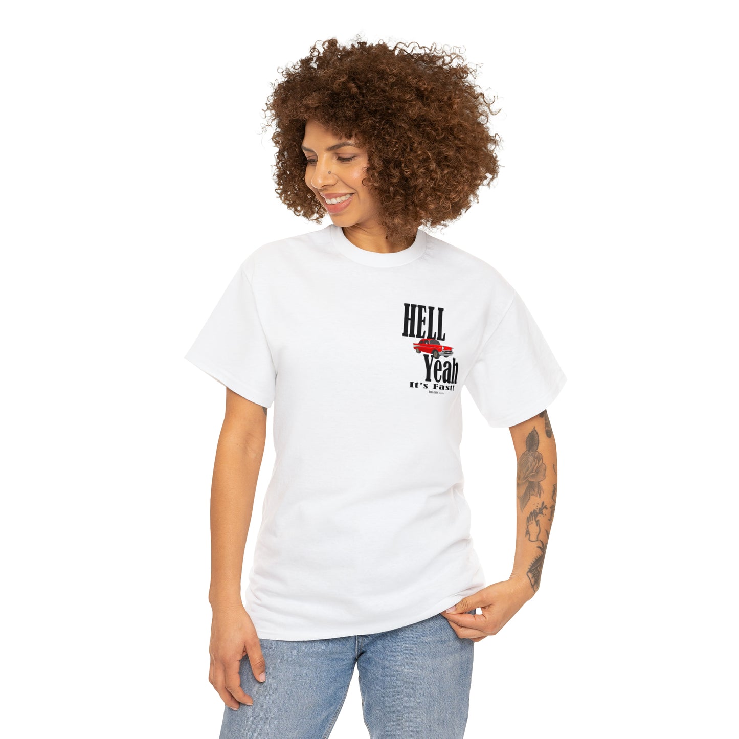 57 Chevy Hell Yeah its Fast - 2 sides - Unisex Heavy Cotton Tee