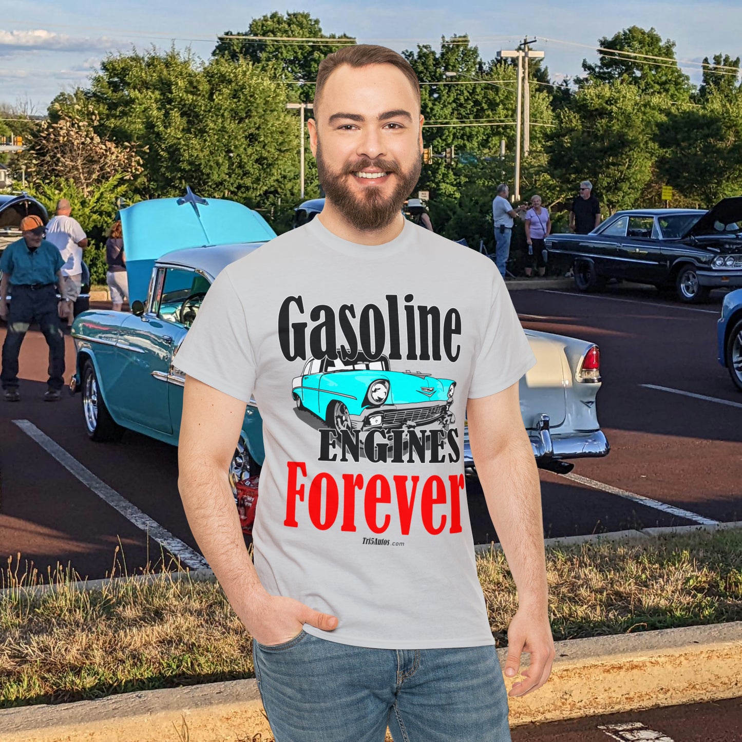 56 Blue Gasoline Engines Forever Unisex Heavy Cotton Tee