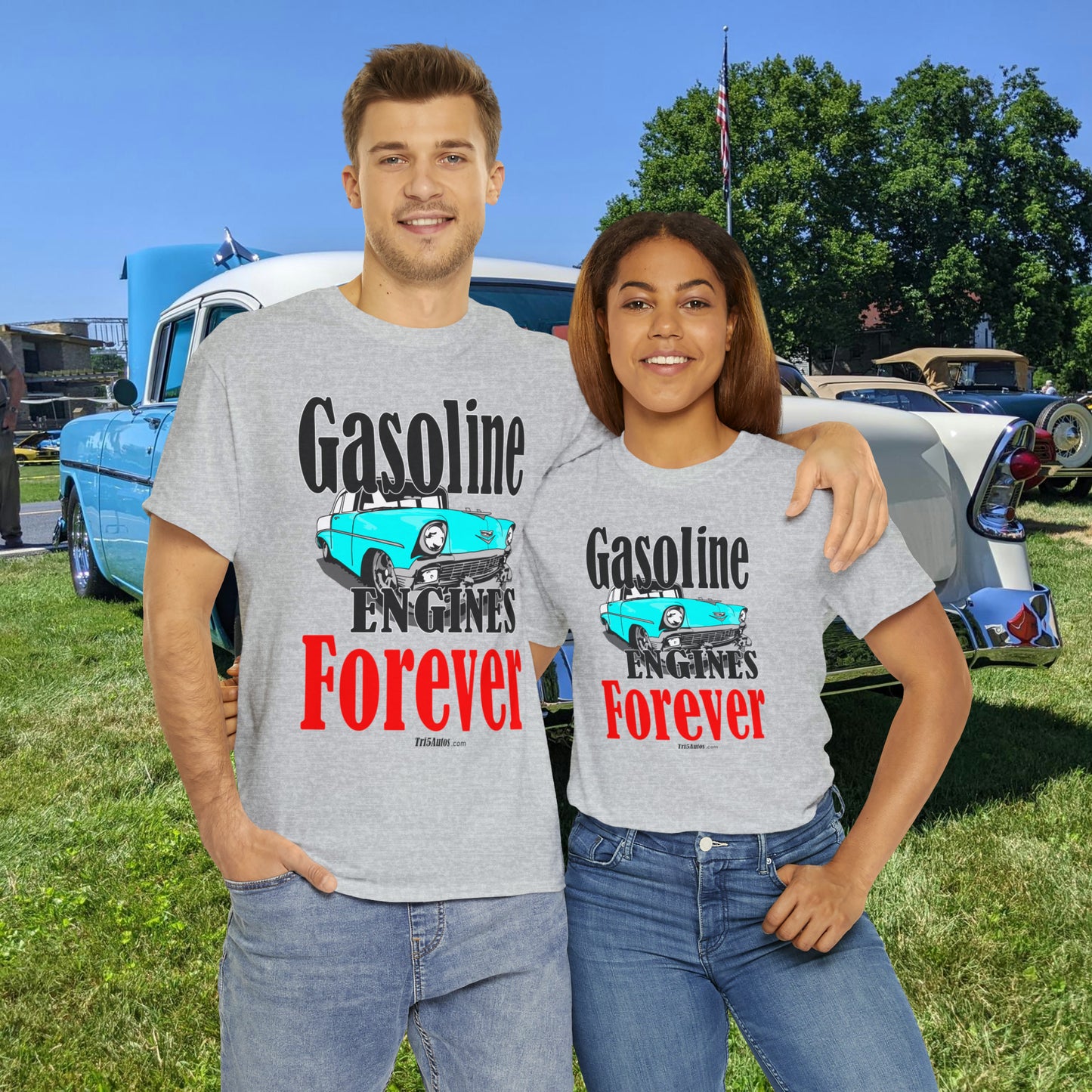 56 Blue Gasoline Engines Forever Unisex Heavy Cotton Tee