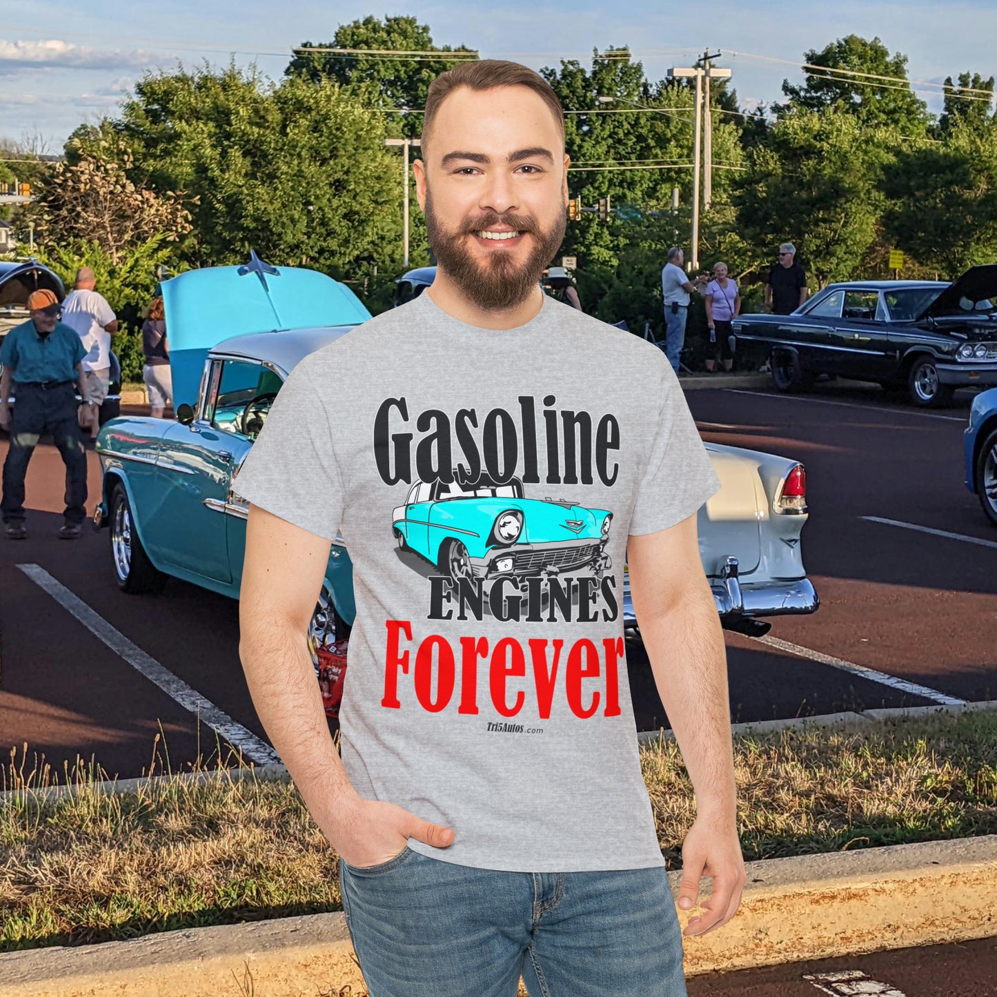 56 Blue Gasoline Engines Forever Unisex Heavy Cotton Tee