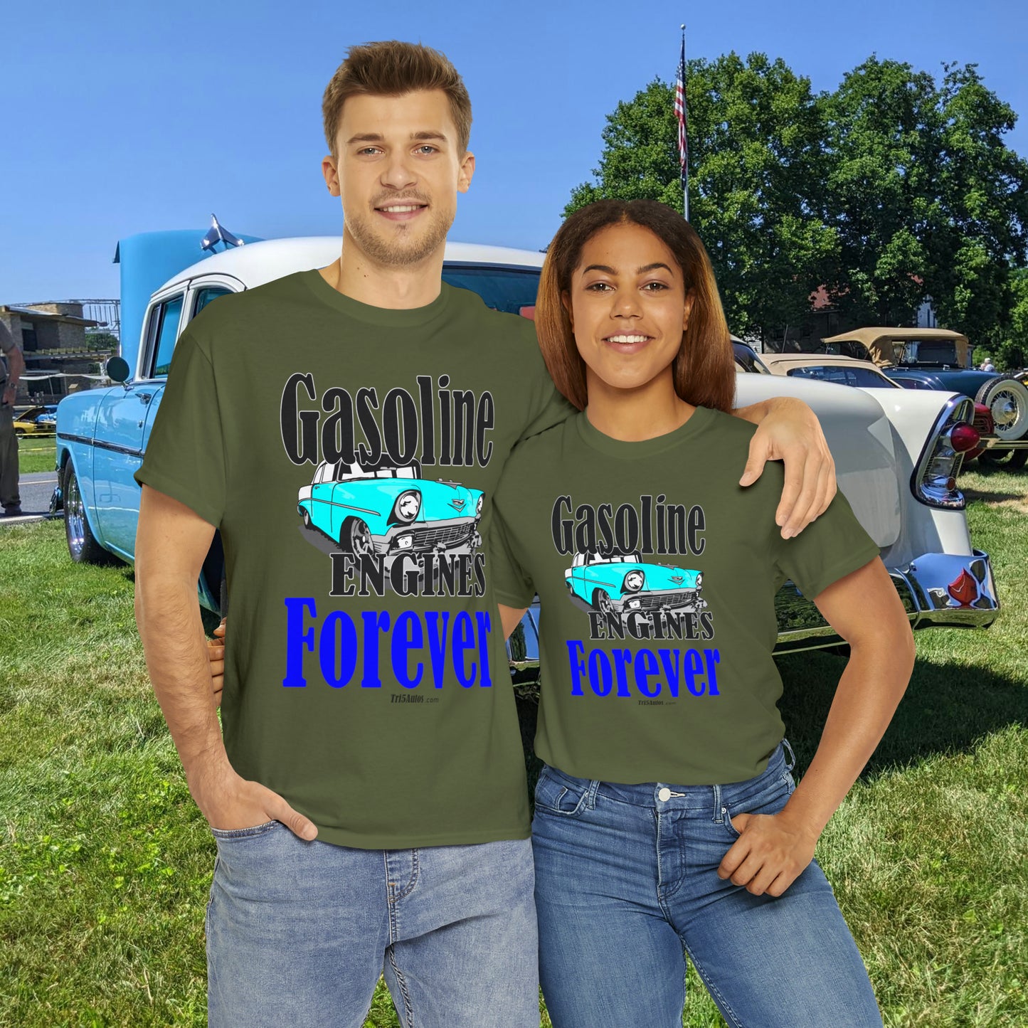 56 Blue Gasoline Engines Forever Unisex Heavy Cotton Tee