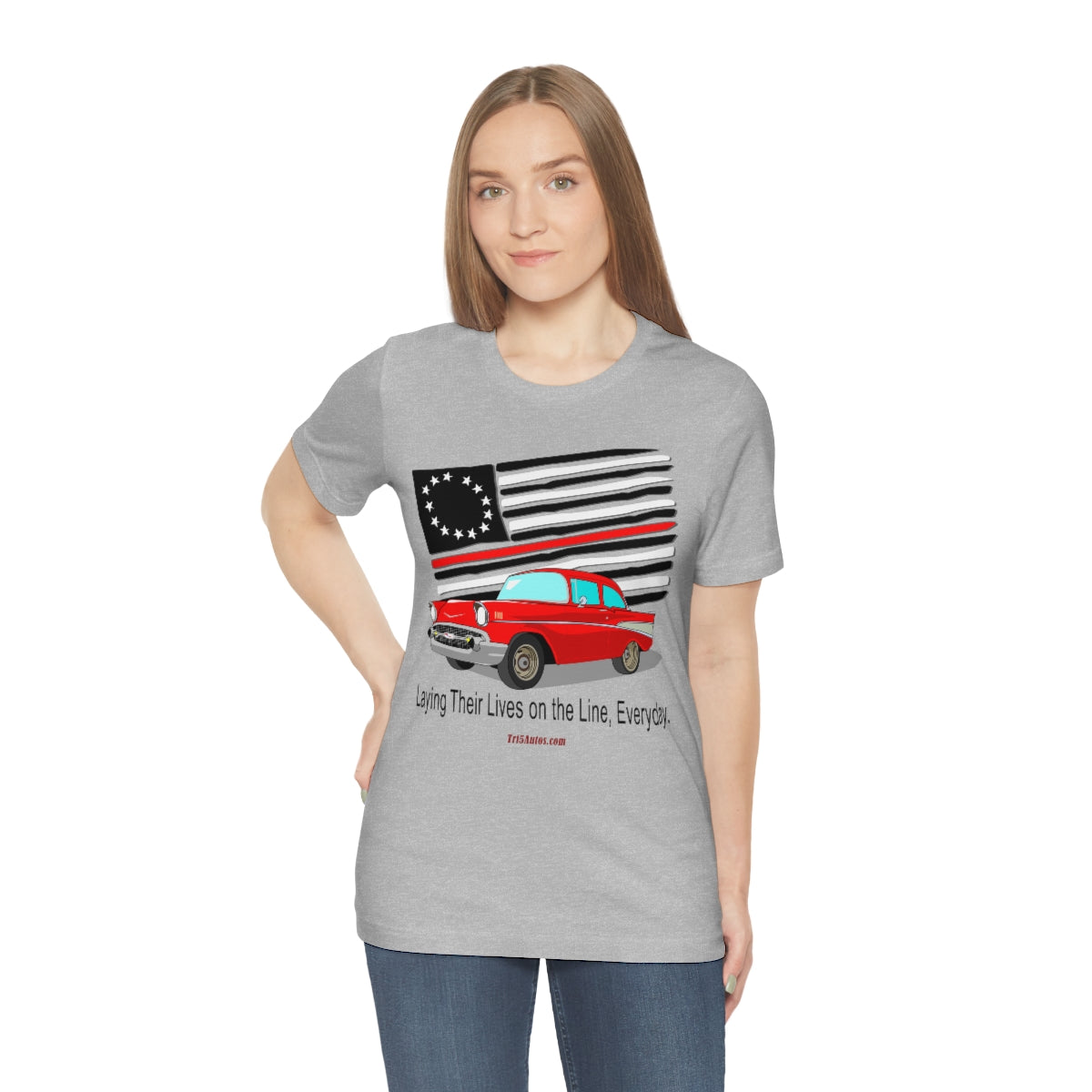 '57 Red Fire Fighter Thin Red Line - Tri5Autos T - Unisex Jersey Short Sleeve Tee