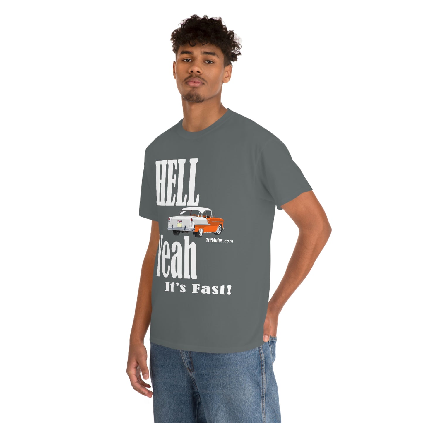 55 Hell Yeah It's Fast Orange White Dark Unisex Heavy Cotton Tee