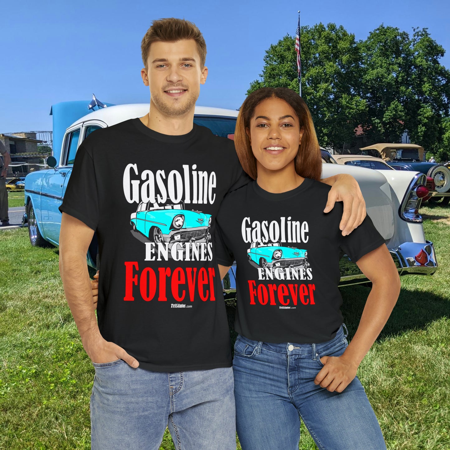 56 Blue Gasoline Engines Forever Unisex Heavy Cotton Tee