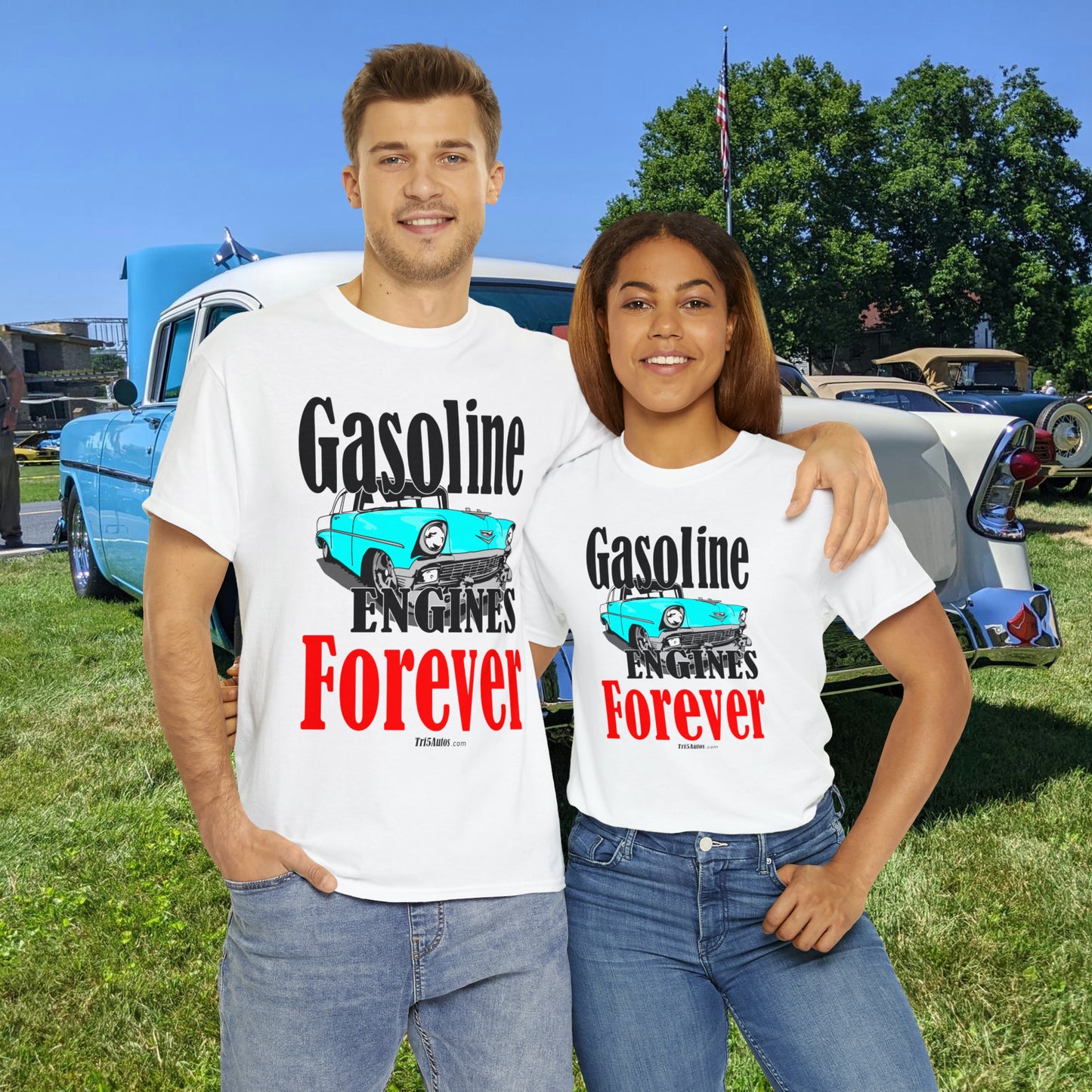 56 Blue Gasoline Engines Forever Unisex Heavy Cotton Tee