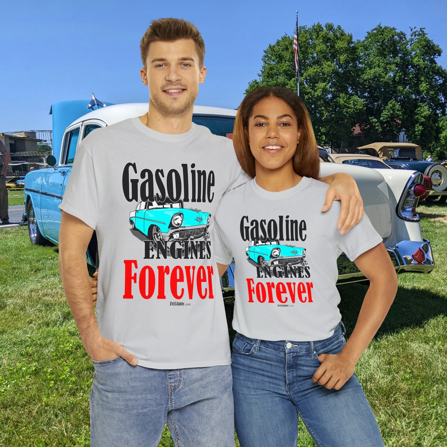 56 Blue Gasoline Engines Forever Unisex Heavy Cotton Tee