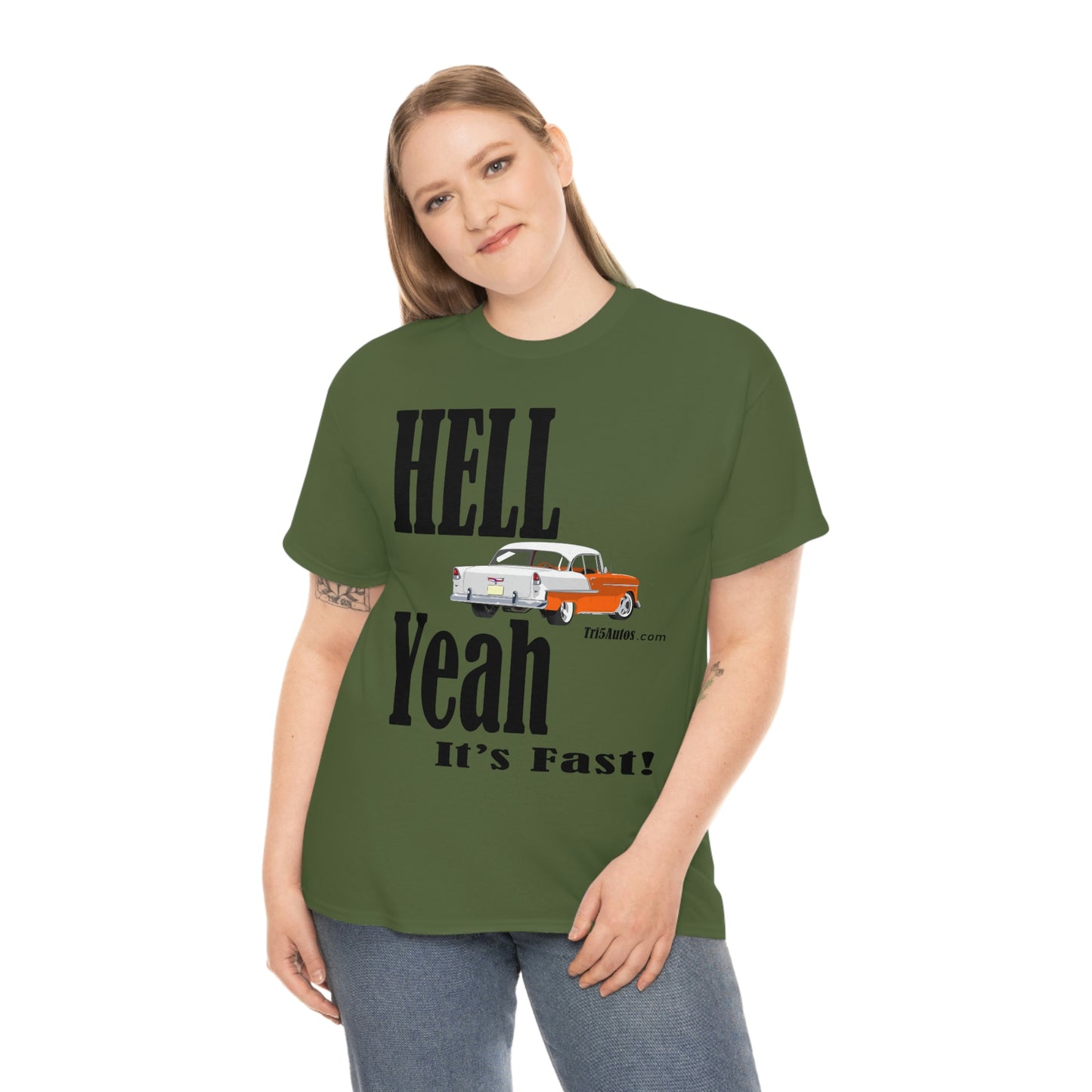 55 Hell Yeah It's Fast Orange White Dark Unisex Heavy Cotton Tee