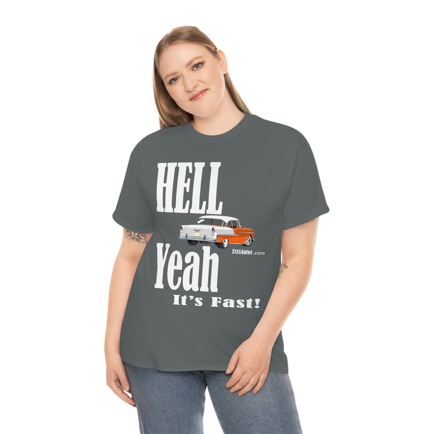 55 Hell Yeah It's Fast Orange White Dark Unisex Heavy Cotton Tee