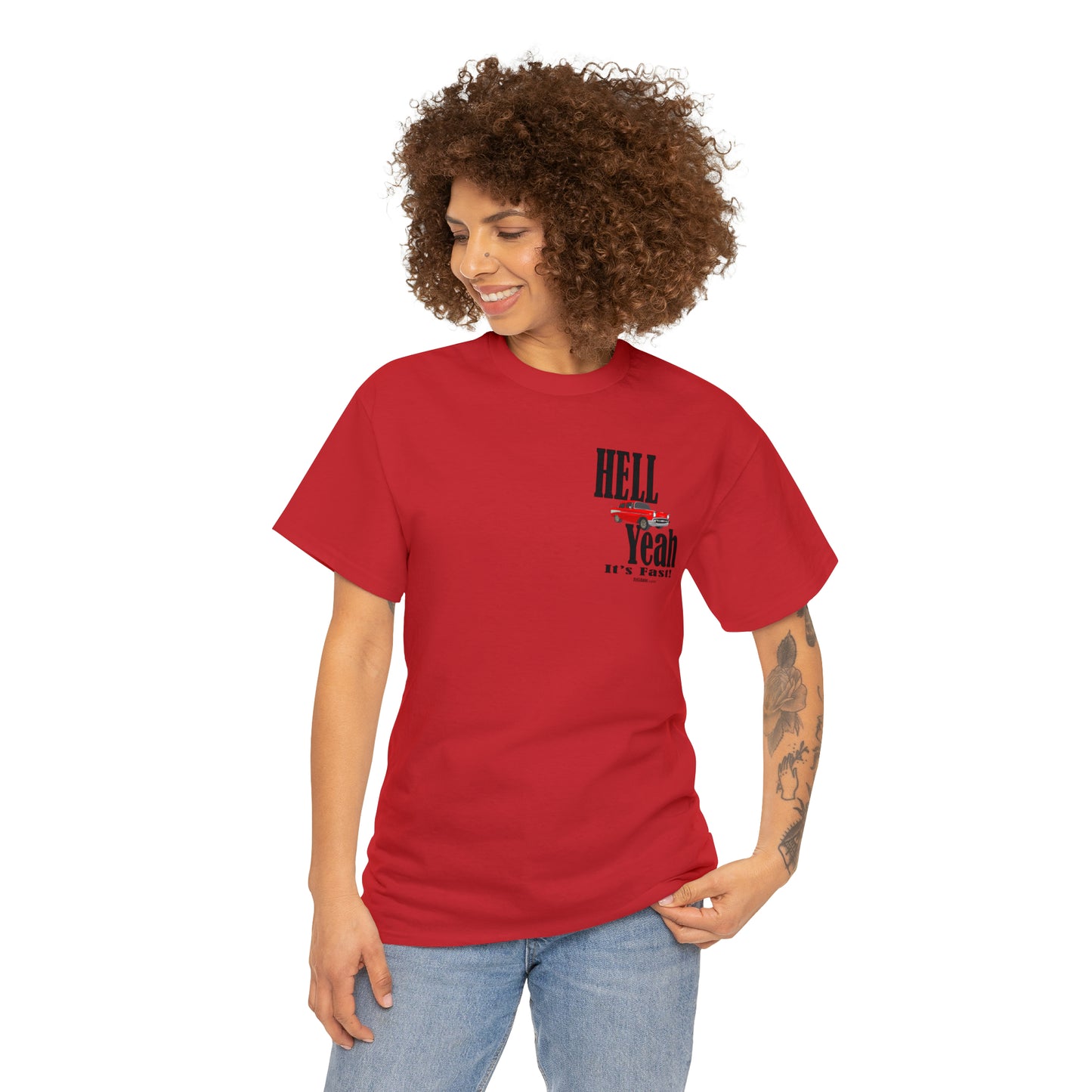 57 Chevy Hell Yeah its Fast - 2 sides - Unisex Heavy Cotton Tee