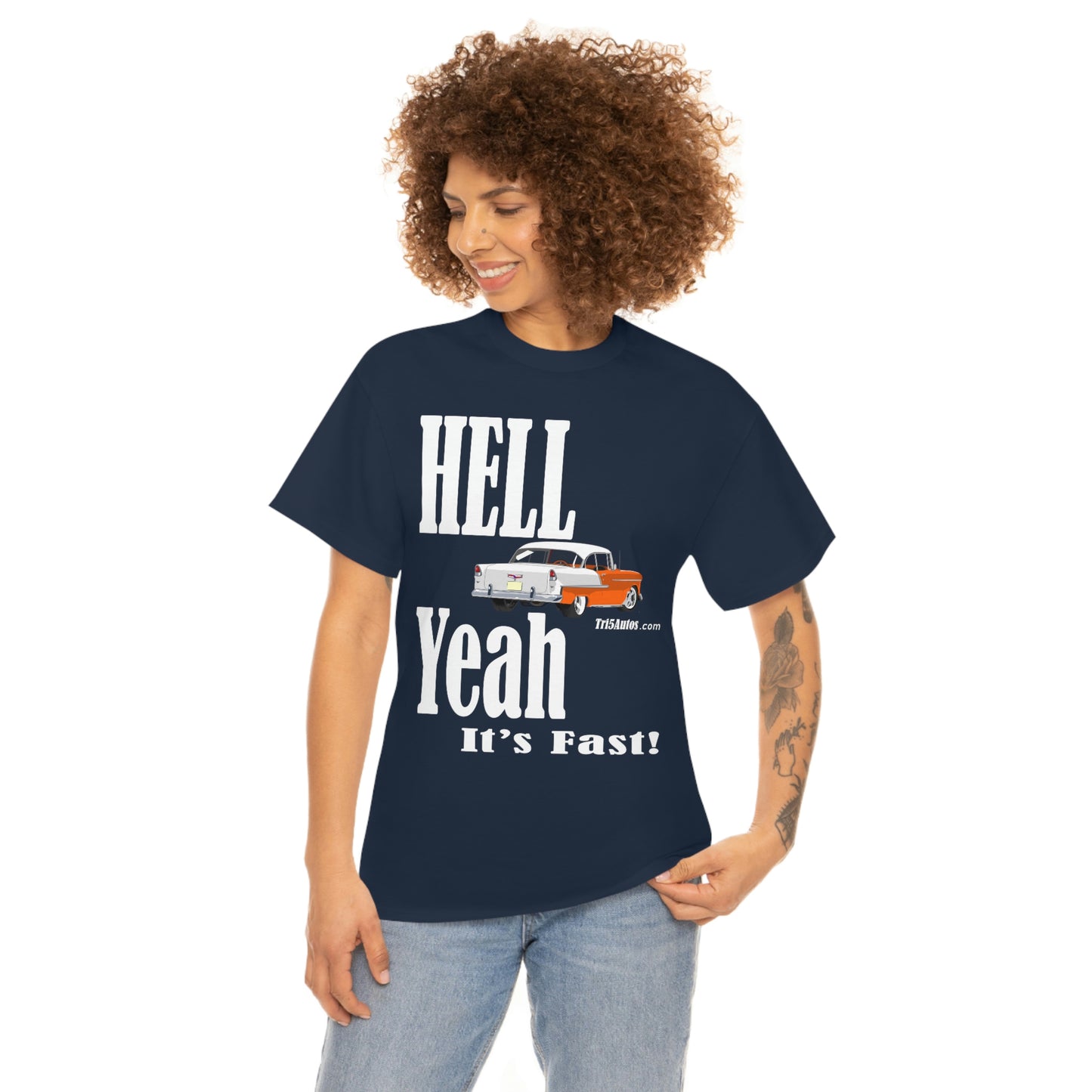 55 Hell Yeah It's Fast Orange White Dark Unisex Heavy Cotton Tee