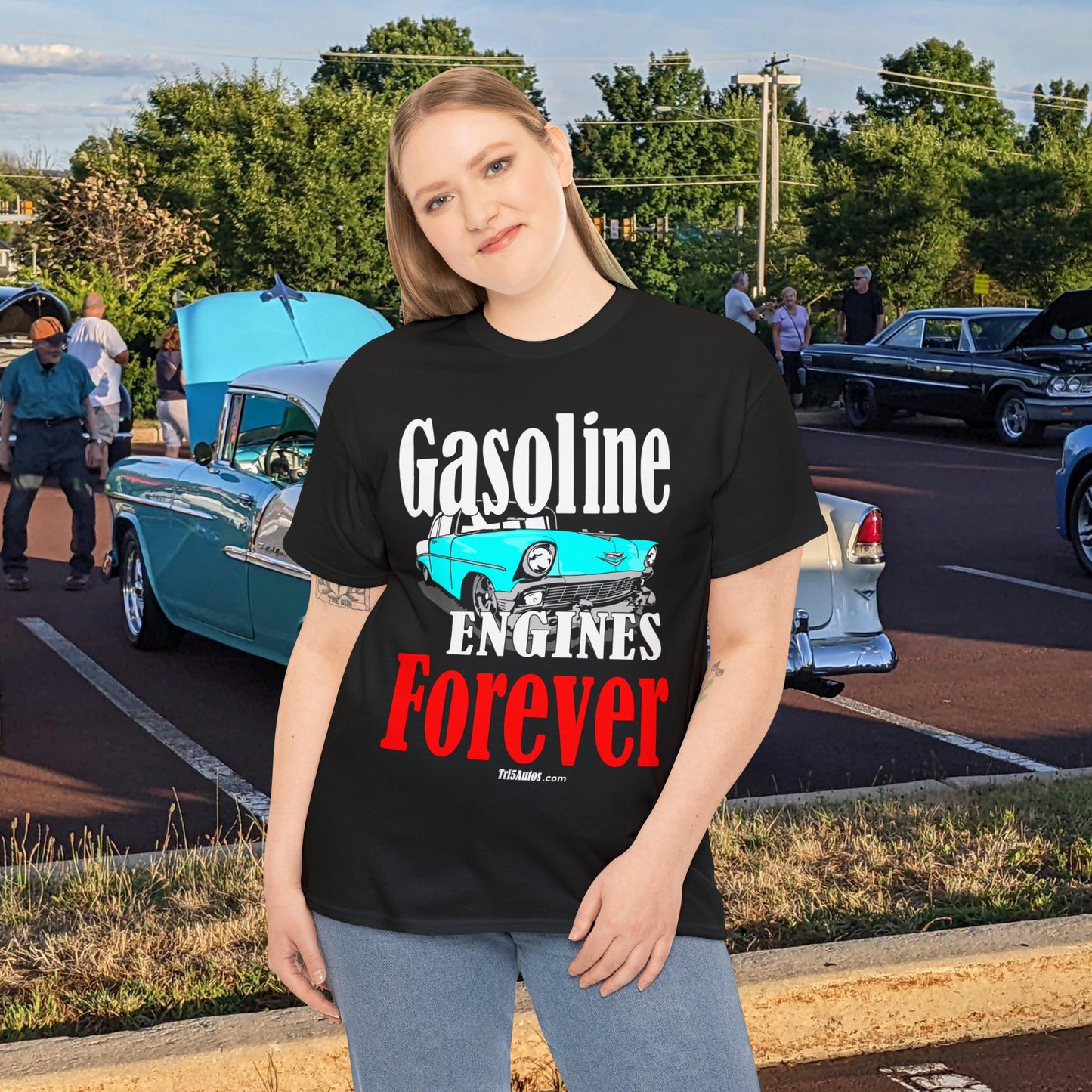 56 Blue Gasoline Engines Forever Unisex Heavy Cotton Tee