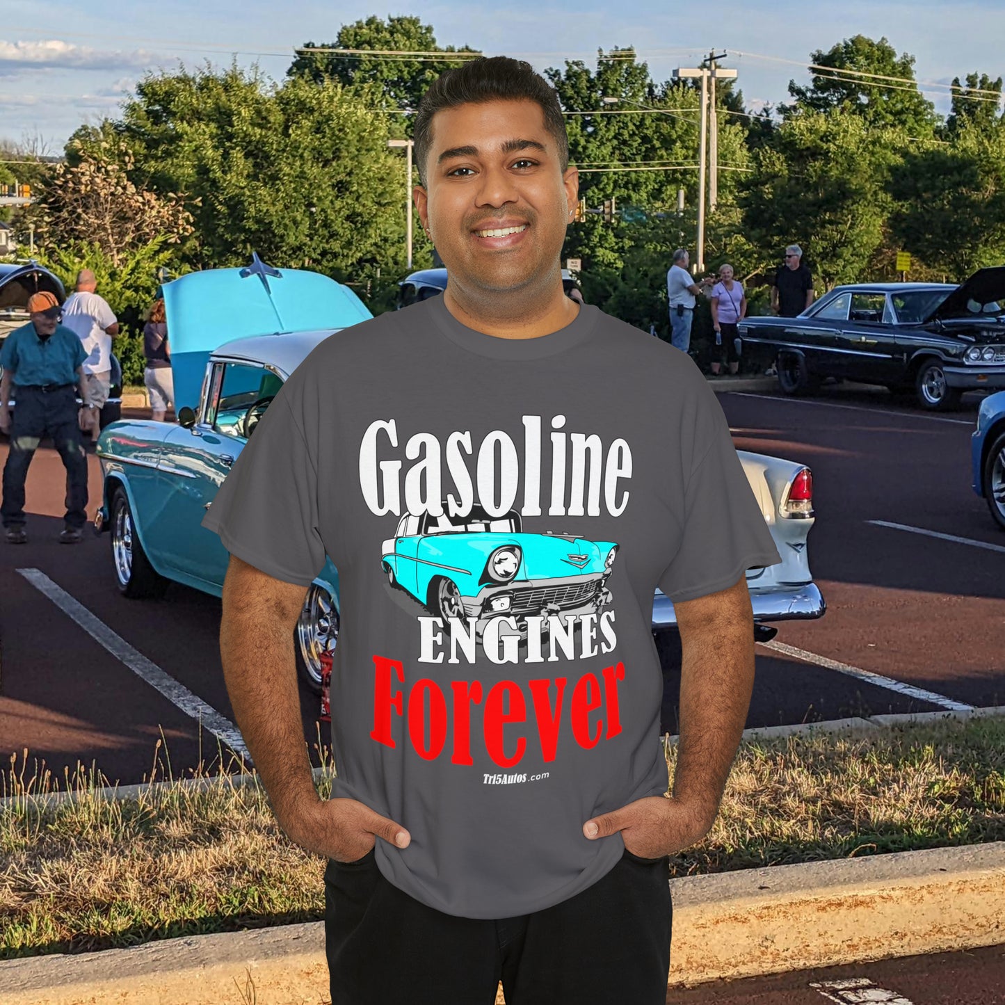 56 Blue Gasoline Engines Forever Unisex Heavy Cotton Tee