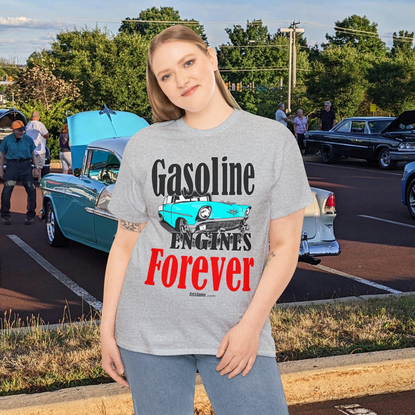 56 Blue Gasoline Engines Forever Unisex Heavy Cotton Tee