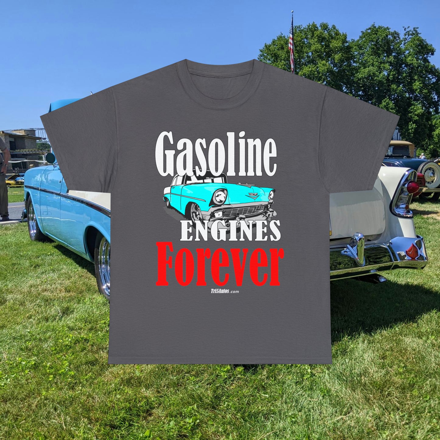 56 Blue Gasoline Engines Forever Unisex Heavy Cotton Tee