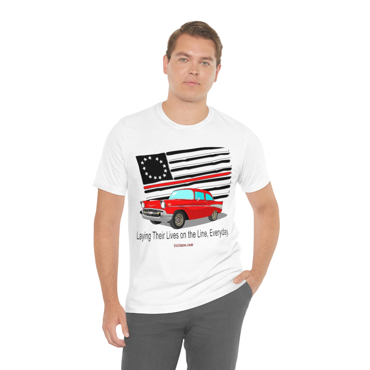 '57 Red Fire Fighter Thin Red Line - Tri5Autos T - Unisex Jersey Short Sleeve Tee