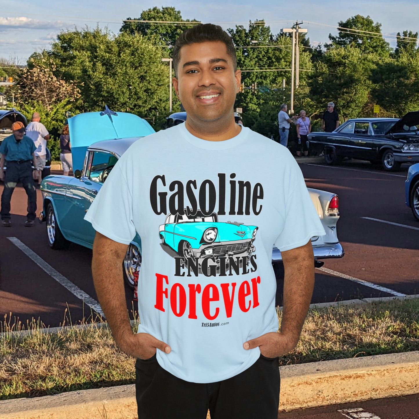 56 Blue Gasoline Engines Forever Unisex Heavy Cotton Tee