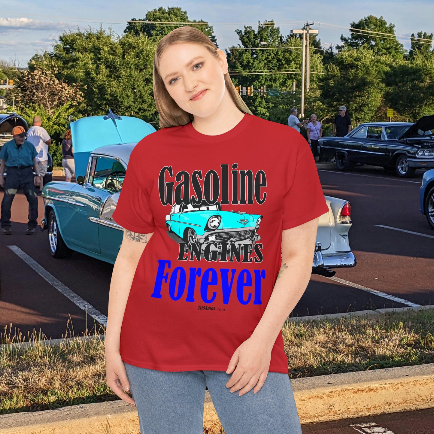 56 Blue Gasoline Engines Forever Unisex Heavy Cotton Tee