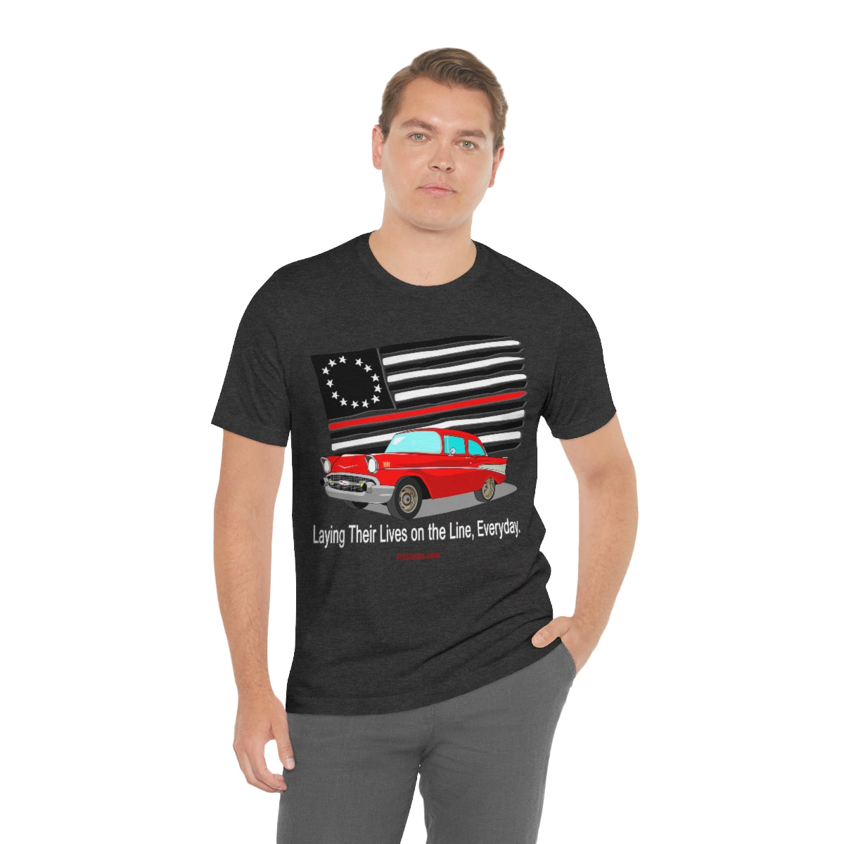 '57 Red Fire Fighter Thin Red Line - Tri5Autos T - Unisex Jersey Short Sleeve Tee