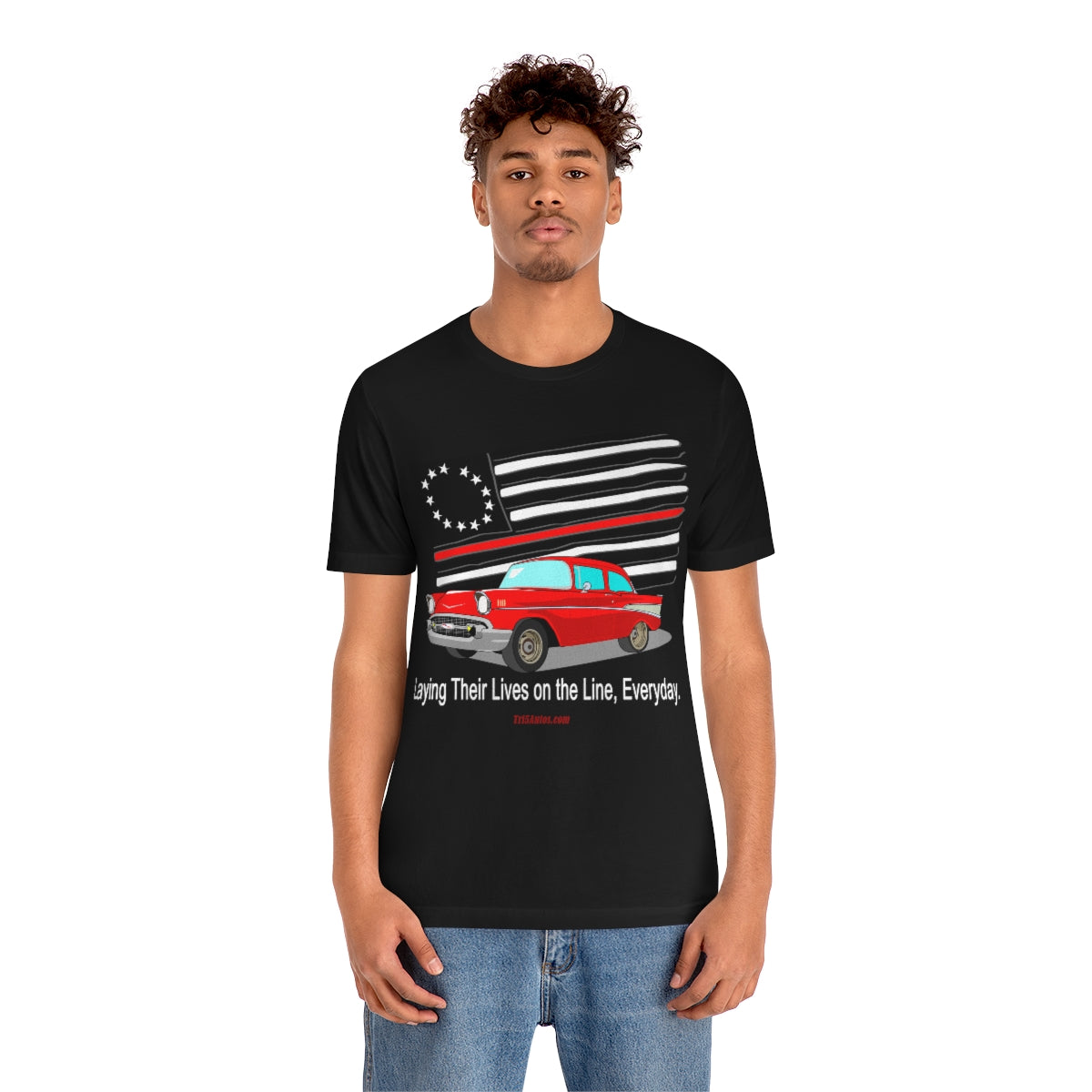 '57 Red Fire Fighter Thin Red Line - Tri5Autos T - Unisex Jersey Short Sleeve Tee