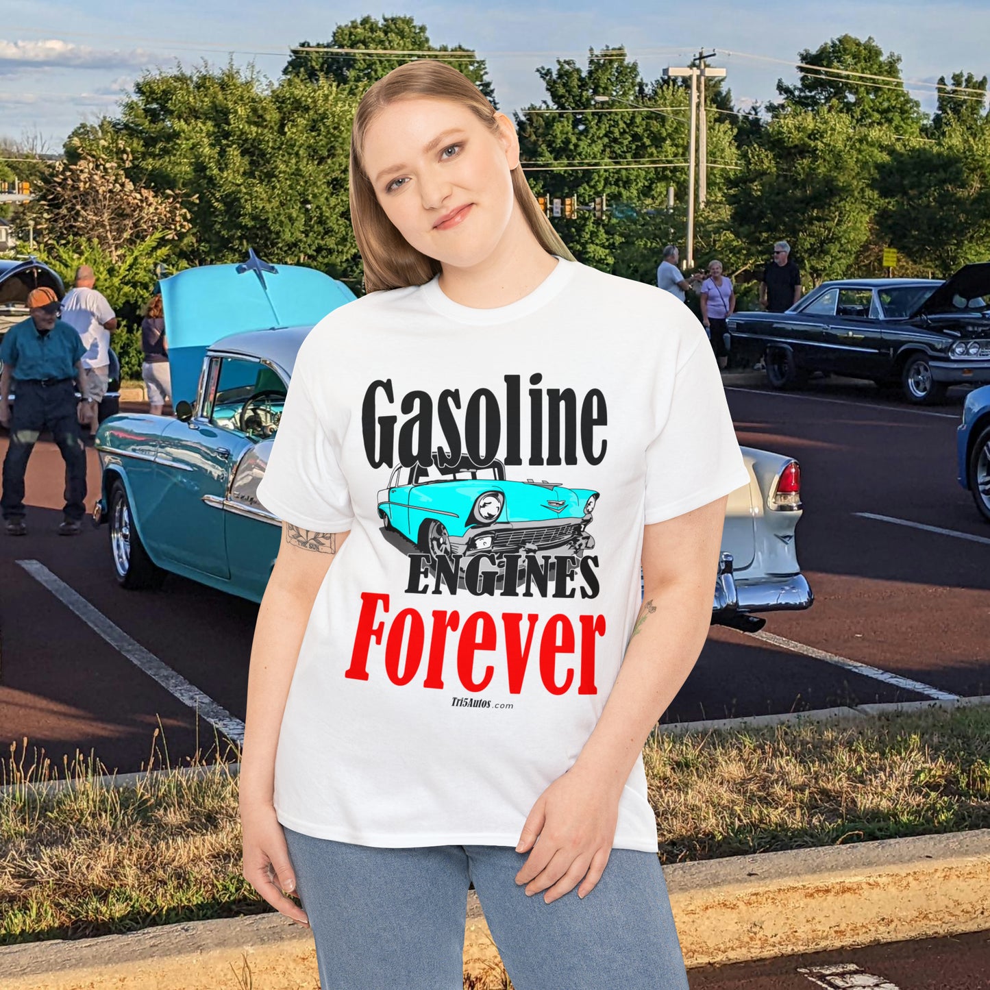 56 Blue Gasoline Engines Forever Unisex Heavy Cotton Tee