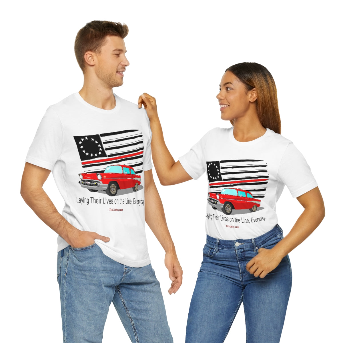 '57 Red Fire Fighter Thin Red Line - Tri5Autos T - Unisex Jersey Short Sleeve Tee